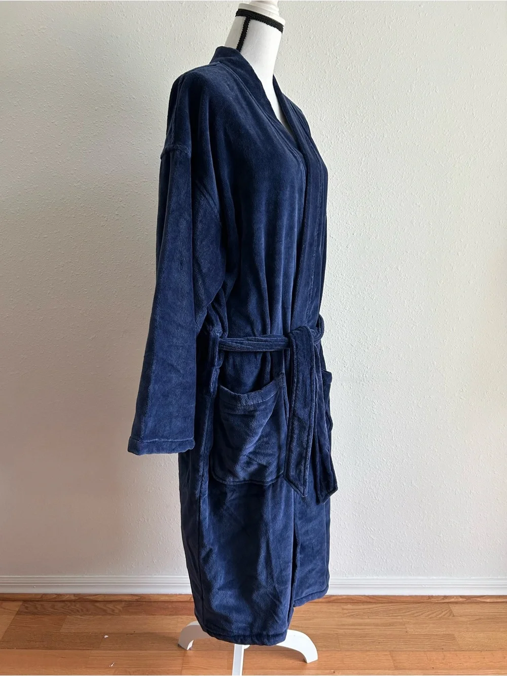 Polo Ralph Lauren Men's Robe Navy Blue Plush Shawl Collar Size S / M Logo